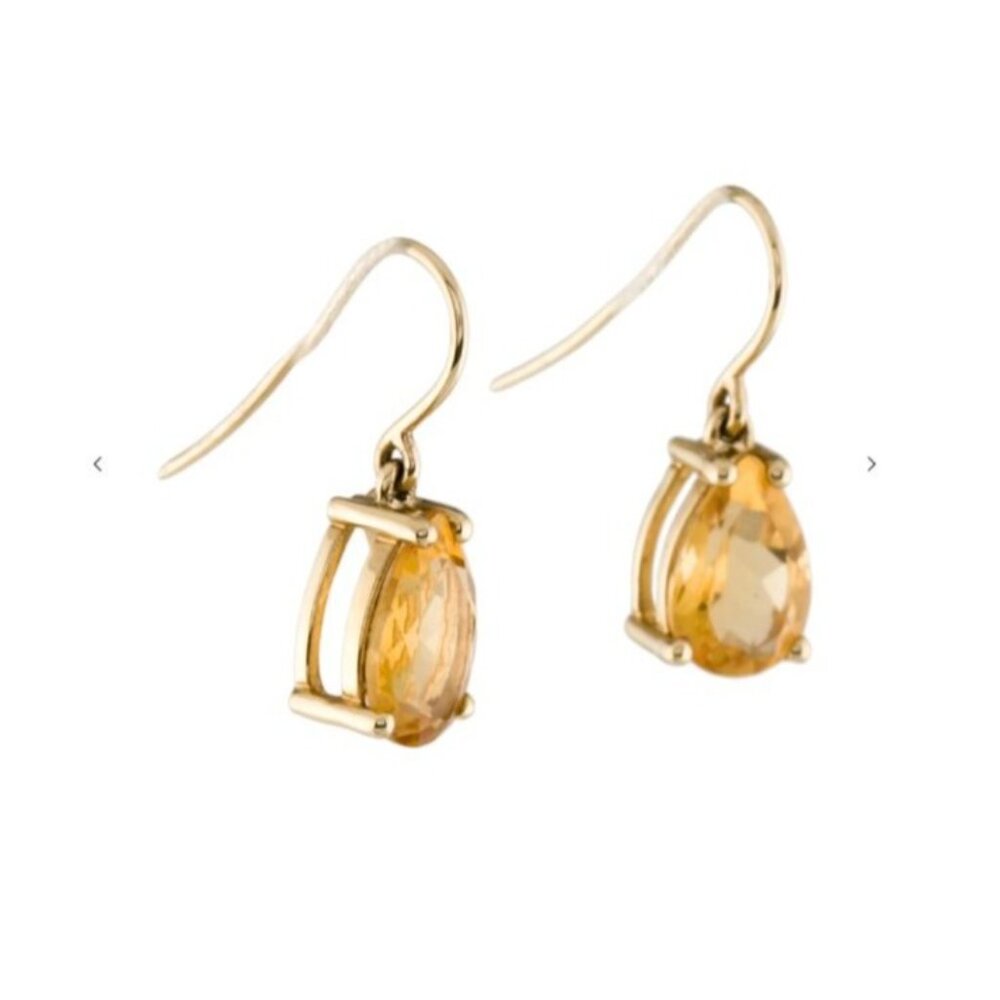 Gump's Signed 14K 4.70ctw Citrine Drop Earrings Yellow Gold Featuring Pear Cut - Picture 3 of 5